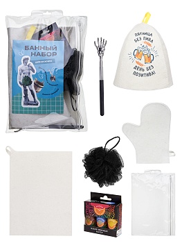 Набор"Банный вайб" шапка, коврик,рукавица,масла,мочалка,спиночес