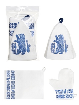 Набор для бани в пакете "Медведь" (шапка, коврик, рукавица) 