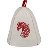 Шапка банная с вышивкой "Красный конь", войлок белый