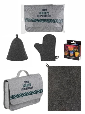 Набор для бани в портфеле "Набор банного благополучия"  (шапка, рукавица, коврик,  масла)