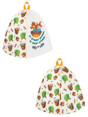 Шапка банная с принтом "По щучьему веленью", войлок белый синтетический