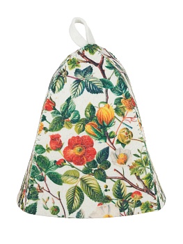 Шапка банная с принтом "Цветы", войлок белый