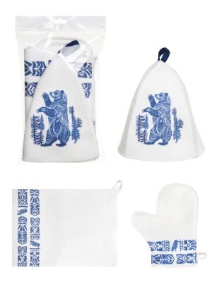 Набор для бани в пакете "Медведь" (шапка, коврик, рукавица) 